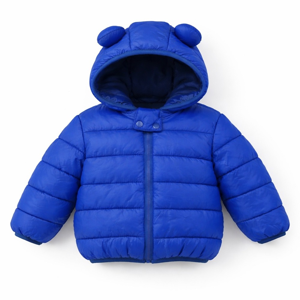 Kids Royal Blue Puffer Jacket Bear Ear Hood Full Zip Toddler Size 2T/3T 90